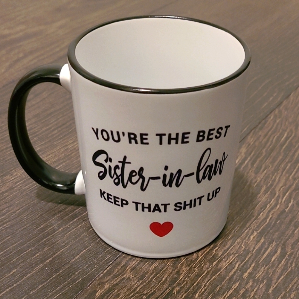 Black and White Best Sister-in-law Mug with Heart Design
